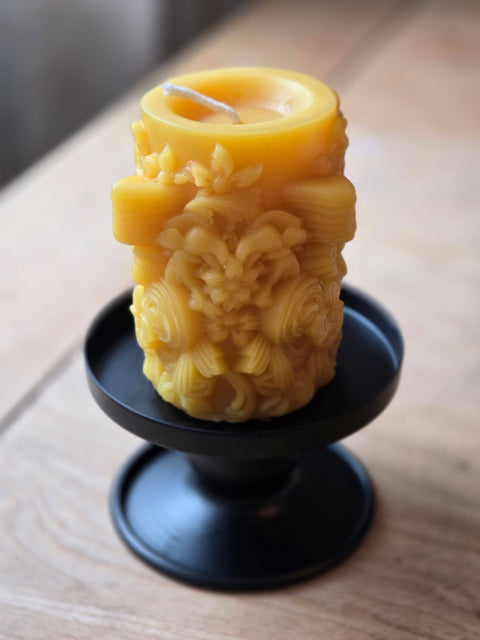 Butterfly Garden Pillar Beeswax Candle, 4.5 oz - Farm and Hive