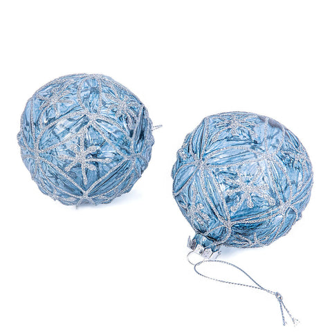 Blue Relief Glass Christmas Tree Ornaments - Set of 2 - STP