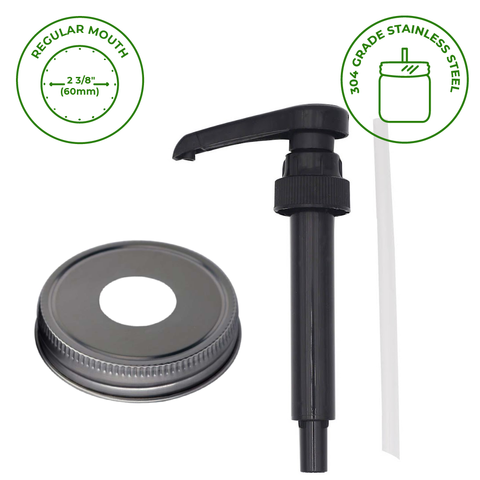 Food Grade Dispenser Pump for Mason Jars: Brushed Satin Lid - Wide mouth - Mason Jar Lifestyle
