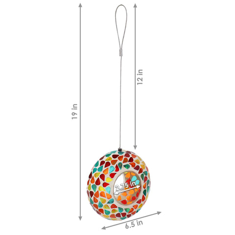 Glass Confetti Mosaic Fly-Through Hanging Bird Feeder, 6.5" - Sunnydaze Decor