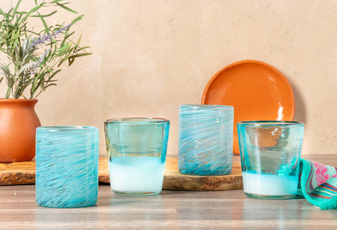 Mexican Handblown Glasses - Aqua, Set of 4 - Verve Culture