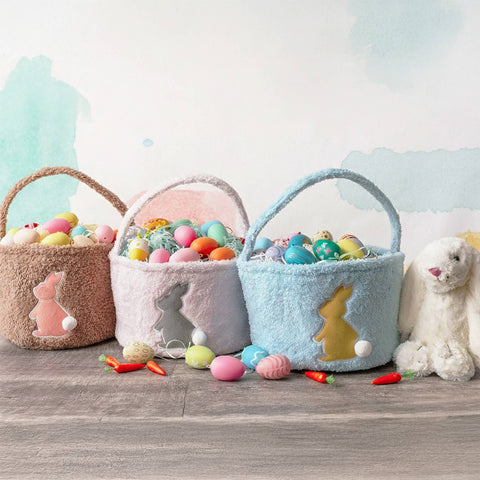 Plush Sherpa Bunny Easter Baskets, Blue - bewell