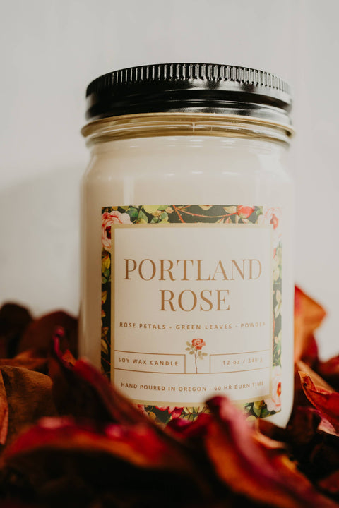 Portland Rose, 12 oz Soy Wax Candle, Wood Wick - Woodsy Wicks