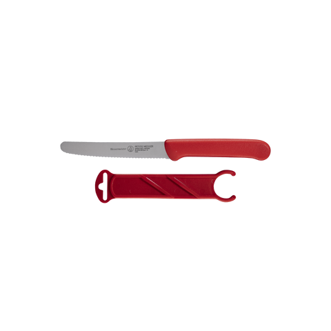 Red Serrated Tomato Knife with Matching Sheath, 4" - Messermeister