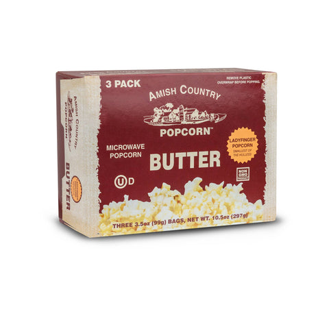 Microwave Butter Ladyfinger Popcorn, 3 pack, 3.5 oz ea - Amish Country Popcorn