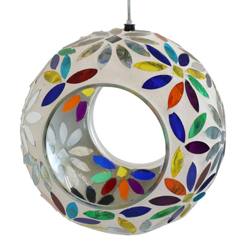 Rainbow Daisies Mosaic Fly-Through Hanging Bird Feeder, 6" - Sunnydaze Decor