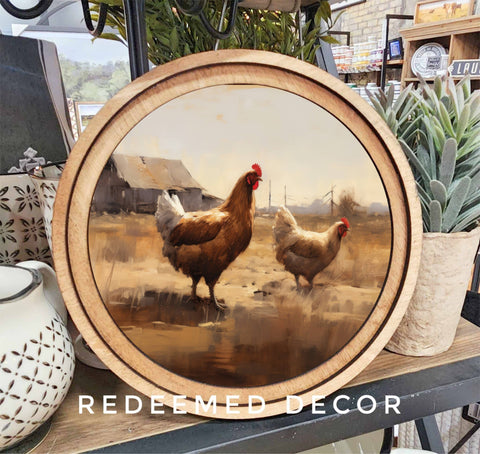 Chickens Art - 8in Round - Redeemed Decor