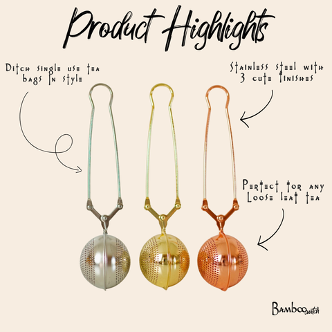 Stainless Steel Tea Strainer, Rose Gold - Bamboo Switch