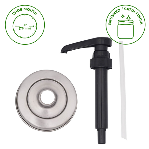 Food Grade Dispenser Pump for Mason Jars: Brushed Satin Lid - Regular mouth - Mason Jar Lifestyle