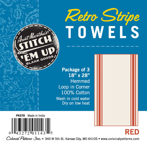 Vintage Farmhouse Retro Red Stripe Dish Towels - Colonial Patterns, Inc.