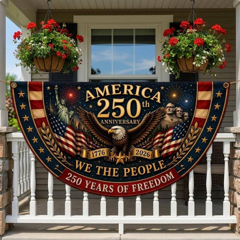 America 250th Anniversary, Bald Eagle, We The People: Semicircle Fence Flag, 24"x48"