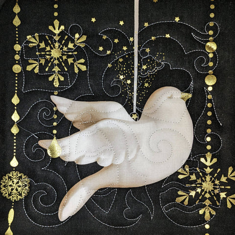 Gold and Black Christmas Ornament Potholder: Reindeer - Red Mitten
