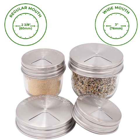 Stainless Steel Spice Lids: Wide Mouth - Pack of 4 - Mason Jar Lifestyle