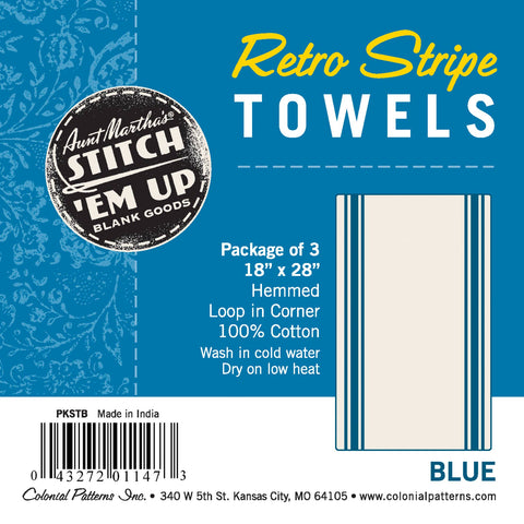 Vintage Farmhouse Retro Blue Stripe Towels - Colonial Patterns, Inc.