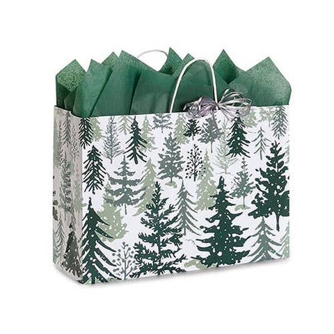 Snowy Pine Tree Paper Christmas Gift Bags: Rose 5.5x3.25x8.5 in - Nashville Wraps
