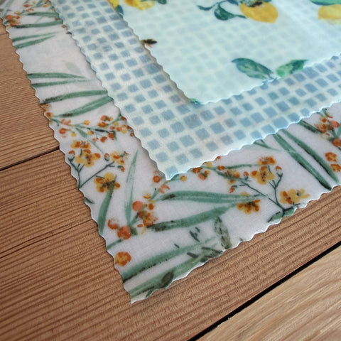Beeswax Wraps, Lemons, Starter Set of 3, 8"x8", 10"x10", 12"x12" - Shor