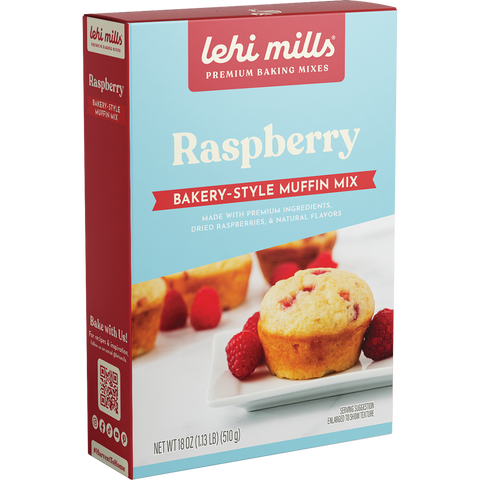 Raspberry Muffin Mix: 18 oz Box - Lehi Mills