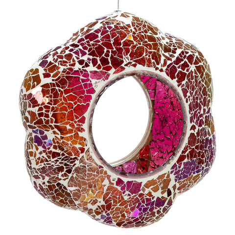 Pearl Pink Flower Mosaic Fly-Through Hanging Bird Feeder, 10" - Sunnydaze Decor