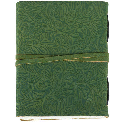 Floral Green Leather Journal - Primitives by Kathy