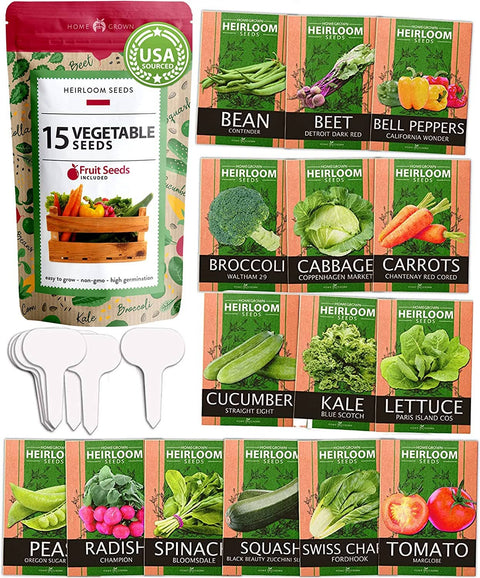 15 Vegetable Seeds Variety Pack - Heirloom, Non GMO - Homegrown Garden