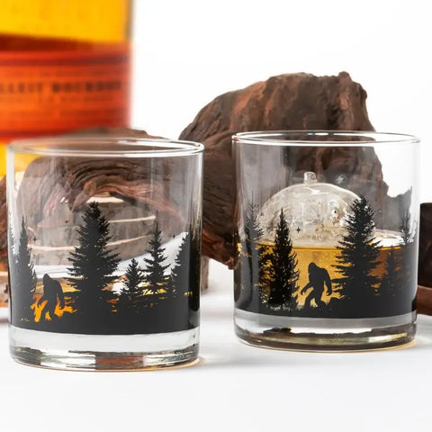 Bigfoot in the Forest Whiskey Glasses, 11 oz, Single - Black Lantern