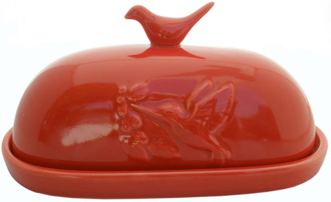 Hummingbird Butter Dish, Red - JBK Pottery