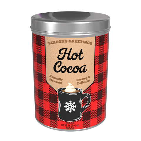 Season's Greetings Red Plaid Chocolate Hot Cocoa, 16oz Round Tin - McSteven's