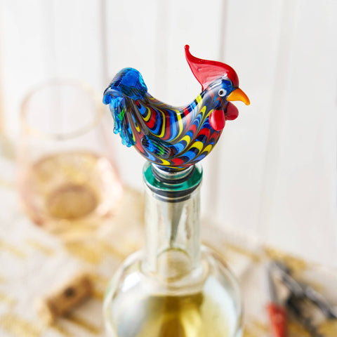 Glass Rooster Wine Bottle Stopper - Twine