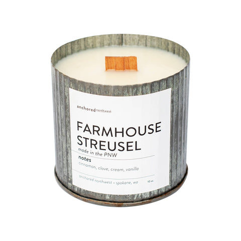 Farmhouse Streusel Rustic Vintage Farmhouse Wood Wick Candle: 10oz - Anchored Northwest
