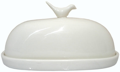 Hummingbird Butter Dish, White - JBK Pottery