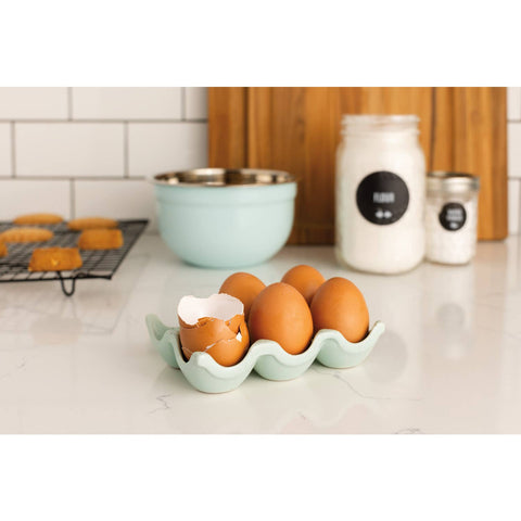Robin's Egg Speckle Ceramic Egg Crate, holds 6 eggs - Now Designs by Danica