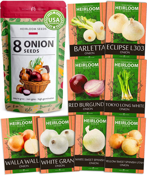 8 Onion Seeds Variety Pack - Heirloom, Non GMO - Homegrown Garden
